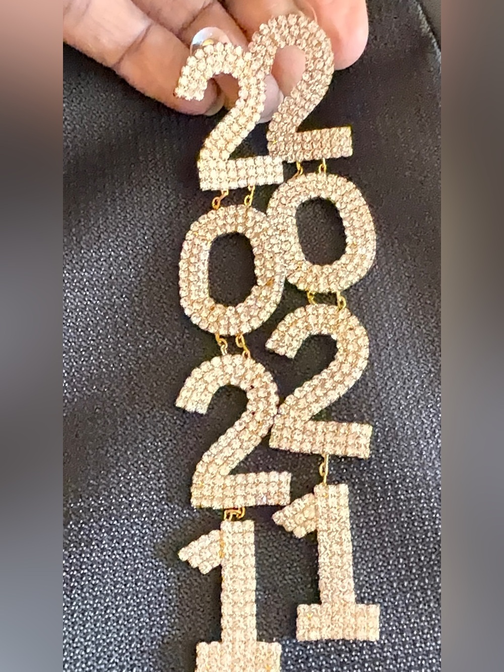 Gold Rhinestone 2021 Number Drop Pendant. 
Collections